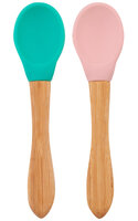 MINIKOIOI Lyžička s bambusovou rukoväťou 2 ks - Green / Pink