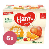 6x HAMI Príkrm ovocný 100% ovocie jablko pomaranč acerola 400g