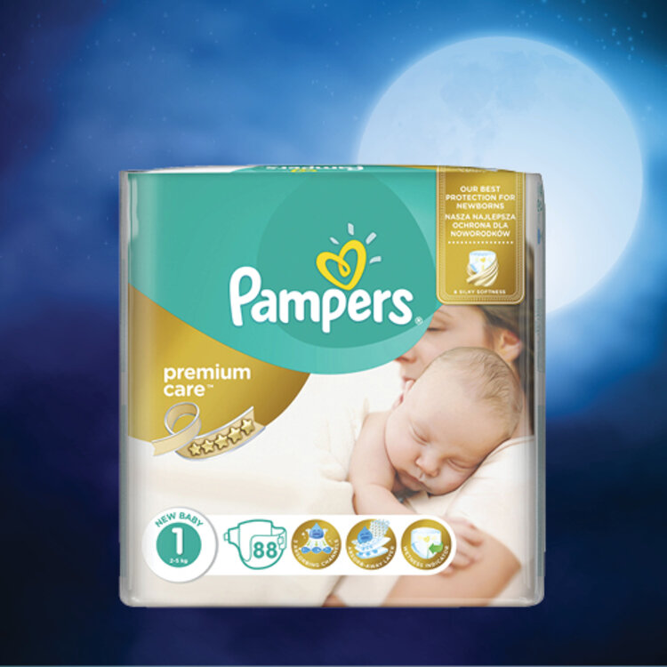 Zásoba plienok na mesiac Pampers Premium Care Newborn 2x88ks 2-5kg