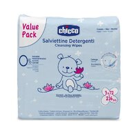 CHICCO Detské vlhčené utierky čistiace sensitive s lotosovou vodou, 0% alkoholu, multipack 3x72 ks