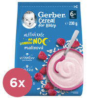 6x GERBER Kaša mliečna cereal malinová Dobrú noc 230 g