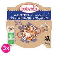 3x BABYBIO Večerné menu baklažán na spôsob parmigiana s makarónmi (260 g)