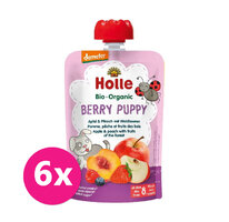 6x HOLLE Berry Puppy Bio ovocné pyré jablko, broskyňa a lesné plody, 100 g (6 m+)