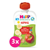 3x HiPP Príkrm ovocný Jablko, banán a Baby sušienky BIO 190 g, 4m+