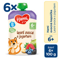 6x HAMI Kapsička ovocná Lesné ovocie s jogurtom 100 g, 6+