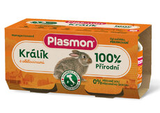 PLASMON Príkrm bezlepkový mäsový s obilninou králičí bez škrobu a soli, 30% mäsa, 2x80g, 4m+