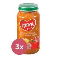 3x HAMI Makaróny s duseným bravčovým, paradajkami a paprikou 250 g - mäsovo-zeleninový príkrm