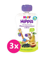 3x HIPP HiPPiS BIO Príkrm ovocný 100% ovocia hruška, čierne ríbezle, slivka 100 g