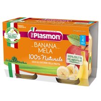 PLASMON Príkrm bezlepkový ovocný jablko a banán 2x104 g, 4m+