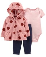 CARTER'S Set 3dielny fleece kabátik, nohavice, body kr. rukáv Pink Dots dievča 12m