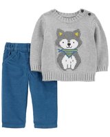 CARTER'S Set 2dielny sveter, nohavice Dog Grey chlapec 9m