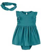 CARTER'S Set 2dielny šaty, čelenka Turquoise dievča LBB NB/ veľ. 56