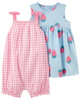 CARTER'S Set 2dielny šaty, overal letný Pink Strawberry dievča 3m