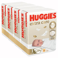 HUGGIES® Extra care Plienky jednorazové 1 (2-5 kg) 104 ks - MESAČNÁ ZÁSOBA
