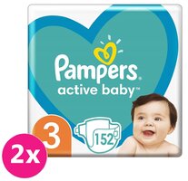 2x PAMPERS Active Baby Plienky jednorazové 3 (6-10 kg) 152 ks - MEGA PACK