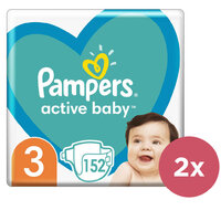 2x PAMPERS Active Baby Plienky jednorazové 3 (6-10 kg) 152 ks - MEGA PACK