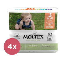 4x MOLTEX Pure & Nature Plienky jednorazové 3 Midi (4-9 kg) 33 ks - ECONOMY PACK