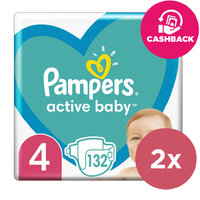2x PAMPERS Active Baby 4 (9-14 kg) 132 ks MEGA PACK - jednorazové plienky