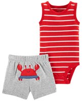 CARTER'S Set 2dielny body tielko, nohavice kr. Red Stripe Crab chlapec 12 m, vel. 80