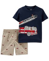 CARTER'S Set 2dielny tričko kr. rukáv, nohavice kr. Firetruck chlapec 3 m, veľ. 62