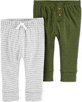 CARTER'S Nohavice dlhé zelené, šedý pásik chlapec 2 ks, 9 m /veľ. 74