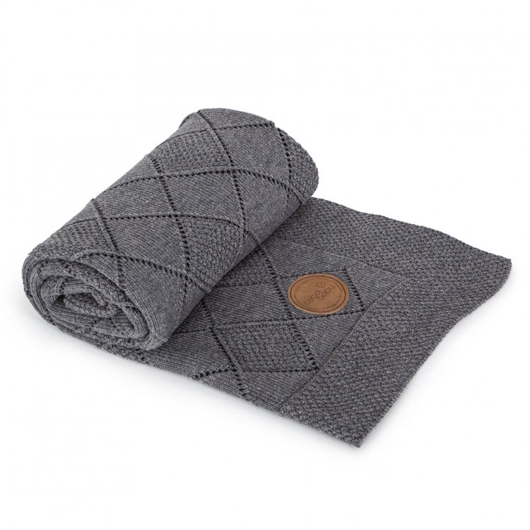 CEBA Deka pletená v darčekovom balení 90x90 ryžový vzor tmavo šedá