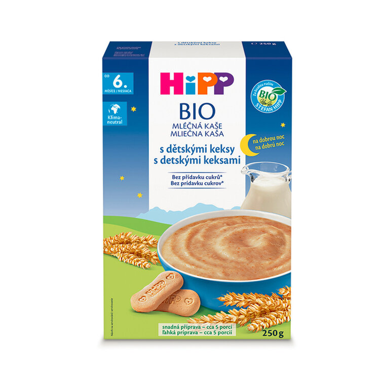 4x HiPP BIO Kaša mliečna na dobrú noc s detskými keksami od 6. mesiaca, 250 g