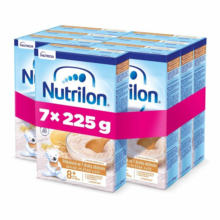 7x NUTRILON Pronutra piškótová mliečna kaša so 7 druhmi obilnín od uk. 8. mesiaca 225 g