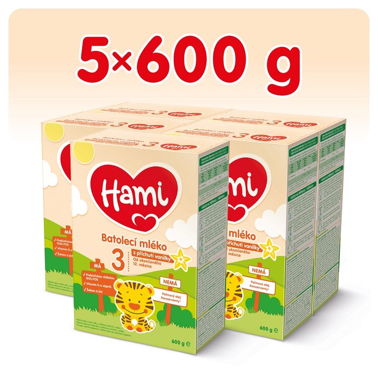 5x HAMI 3 Mlieko batoľacie s príchuťou vanilky 600 g