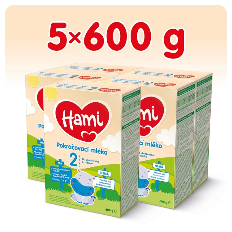 5x HAMI 2 Mlieko pokračovacie 600 g