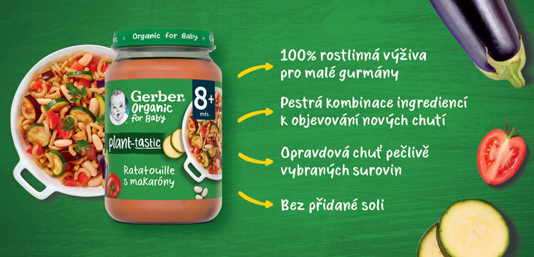 6x GERBER Organic 100% rastlinný príkrm ratatouille s makarónmi 190 g​