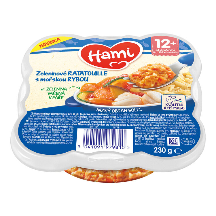 HAMI Príkrm v tanieriku  Zeleninové ratatouille s morskou rybou 230g, 12+
