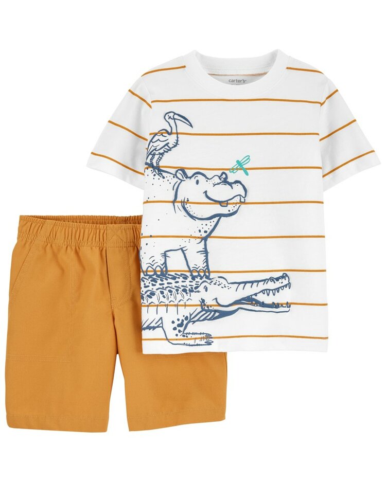CARTER'S Set 2dielny tričko kr. rukáv, kraťasy Brown Hippo chlapec 12m