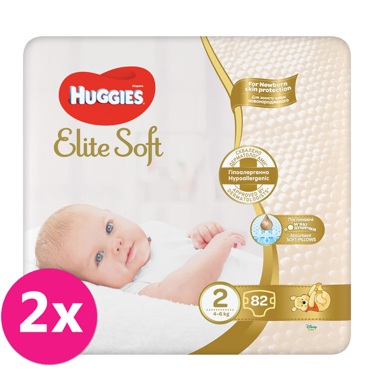 2x HUGGIES® Plienky jednorázové Elite Soft veľ. 2 82 ks