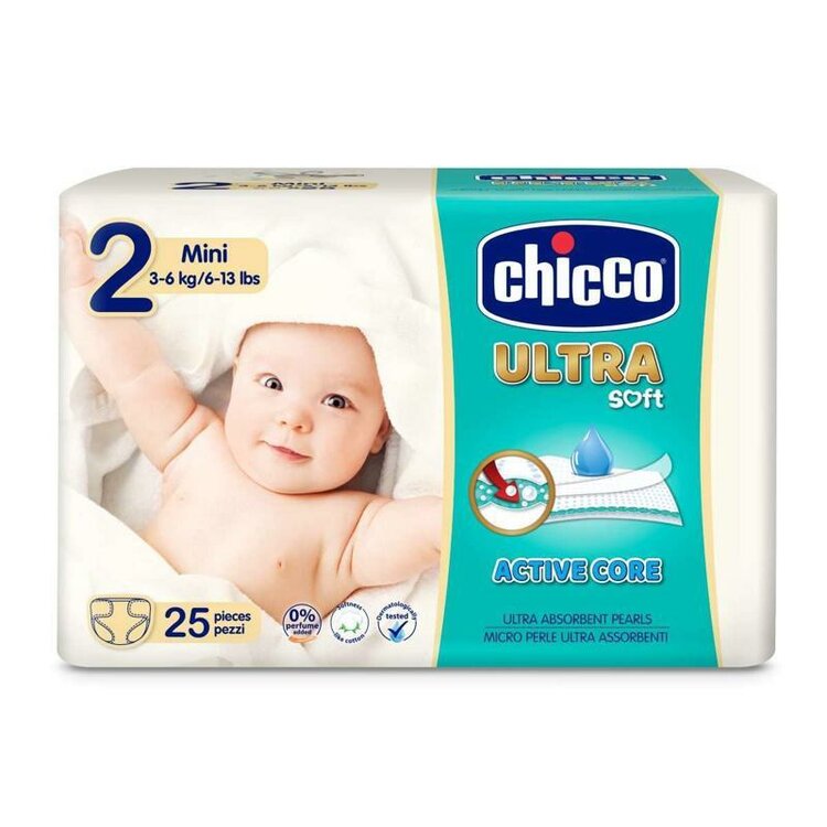 CHICCO Ultra Soft Plienky jednorazové 2 Mini (3-6 kg) 25 ks
