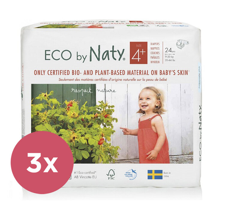 3x ECO BY NATY Plienky jednorazové 4+ (9-20 kg) 24 ks