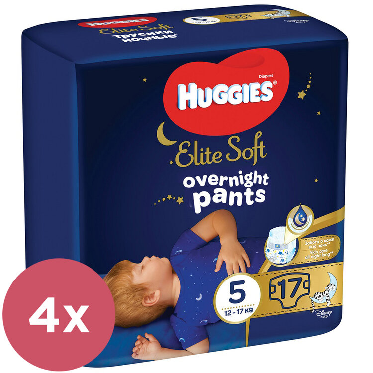 4x HUGGIES® Elite Soft Pants OVN Nohavičky plienkové jednorazové 5 (12-17 kg) 17 ks