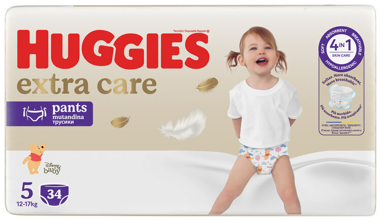 HUGGIES® Nohavičky plienkové jednorazové 5 Extra Care Pants (12-17 kg) 34 ks