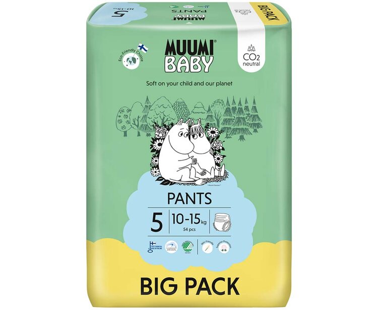 MUUMI Baby Pants 5 Maxi+ 10-15 kg (54 ks), nohavičkové eko plienky