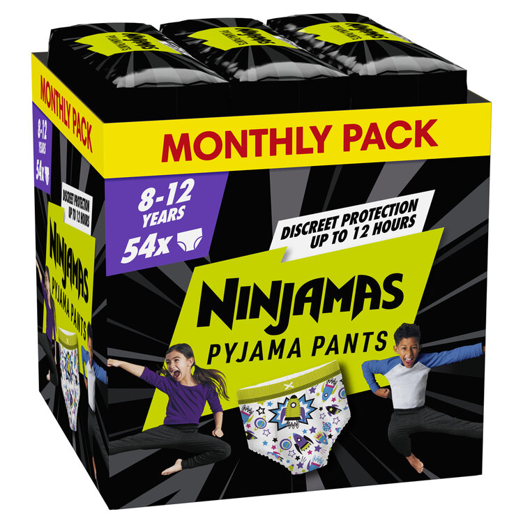 PAMPERS Nohavičky plienkové Ninjamas Pyjama Pants Kosmické lode, 54 ks, 8 rokov, 27kg-43kg