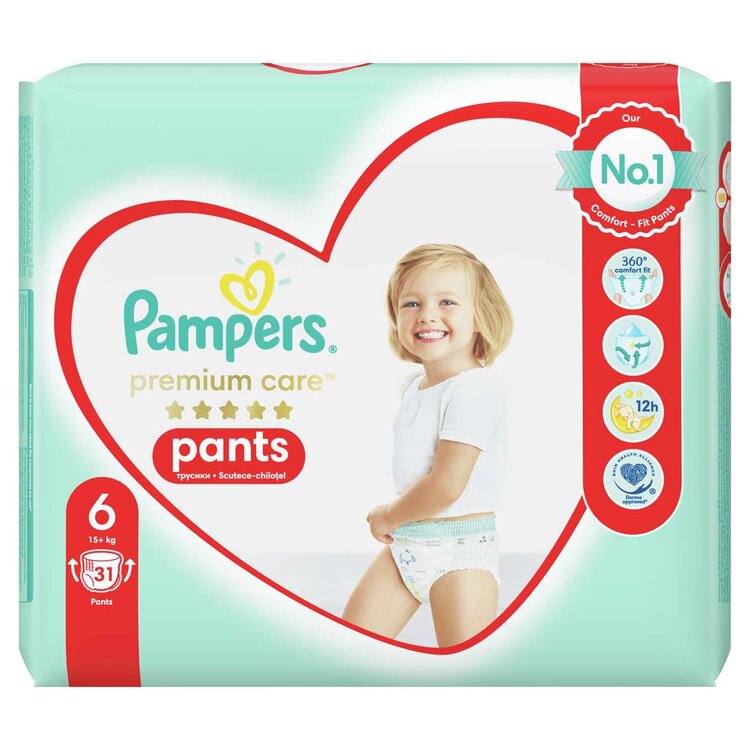 PAMPERS Premium Care Pants Nohavičky plienkové jednorazové 6 (16 kg+) 31 ks