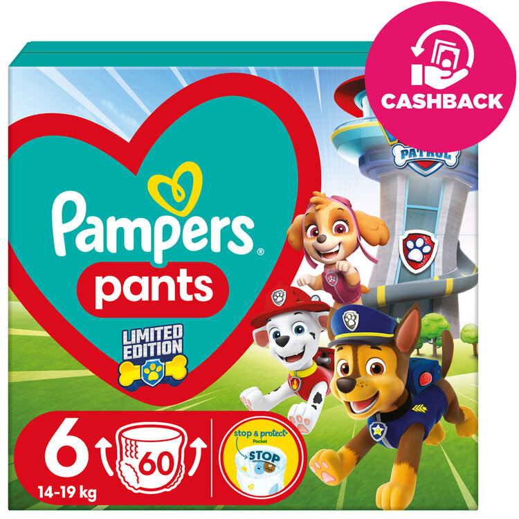 PAMPERS Plienky nohavičkové Active Baby Pants Paw Patrol veľ. 6 (14-19 kg)  60 ks