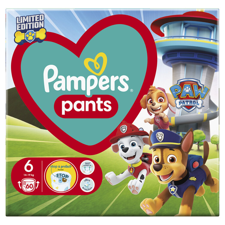 PAMPERS Plienky nohavičkové Active Baby Pants Paw Patrol veľ. 6 (14-19 kg)  60 ks