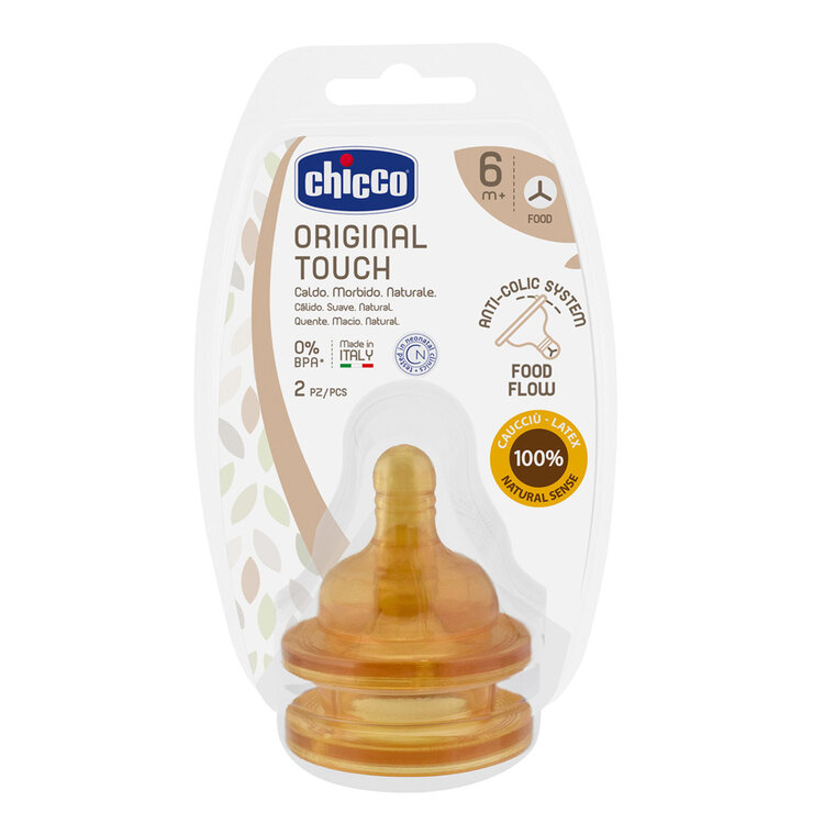 CHICCO Cumlík na fľašu Original Touch latex na kašu 2 ks