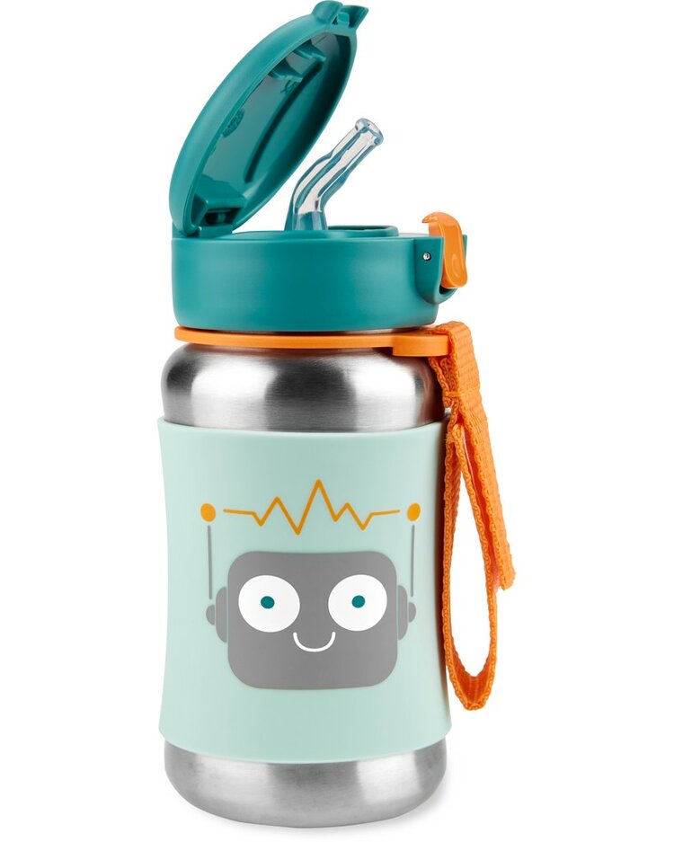 SKIP HOP Spark Style Fľaša so slamkou na vodu nerez Robot 12m+