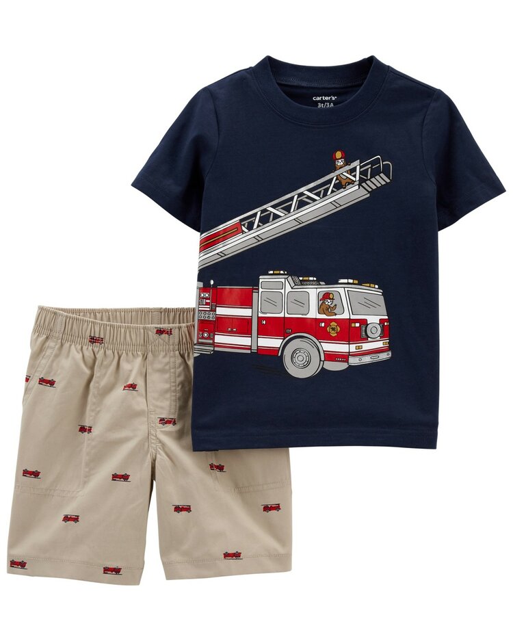 CARTER'S Set 2dielny tričko kr. rukáv, nohavice kr. Firetruck chlapec 3 m, veľ. 62
